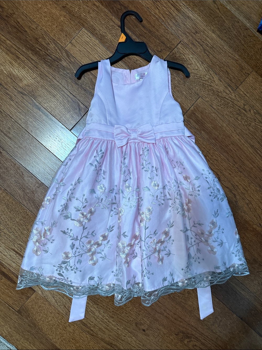 Pink Floral Embroidered Bow-Front Kids Dress